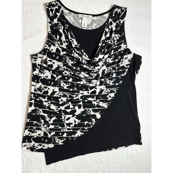 WHBM Women’s Black White Geometric Drape Tank Top Small EUC Sz L - Picture 1 of 7